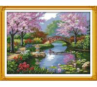 ABEUTY Cross Stitch Kits for Adults Beginners Pre Printed or NOT, The Beautiful Scenery of Park DIY 14 Count Embroidery Sewing Starter Kit Stamped Needlework Home Decor 22×17 inches (Stamped)