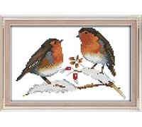 ABEUTY Cross Stitch Kits for Adults Beginners Pre Printed or NOT, Two Little Birds Animal DIY 14 Count Embroidery Sewing Starter Kit Stamped or Unstamped Needlework Home Decor (Stamped, Birds)