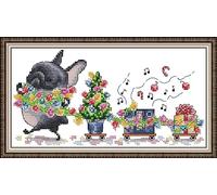 ABEUTY Cross Stitch Kits French Bulldog Float for Adults Pre Printed or NOT, DIY 14 Count Embroidery Sewing Starter Kit Stamped or Unstamped DMC Needlework Easy Beginners (Unstamped)