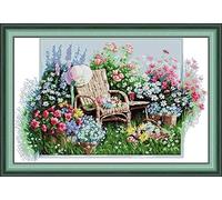 ABEUTY Cross Stitch Kits Garden Chairs for Adults Pre Printed or NOT, DIY 14 Count Embroidery Sewing Starter Kit Stamped or Unstamped DMC Needlework Easy Beginners (Unstamped)