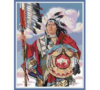 ABEUTY Cross Stitch Kits Indian Chiefs for Adults Pre Printed or NOT, DIY 14 Count Embroidery Sewing Starter Kit Stamped or Unstamped DMC Needlework Easy Beginners (Unstamped)