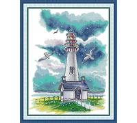 ABEUTY Cross Stitch Kits Lighthouse Gulls for Adults Pre Printed or NOT, DIY 14 Count Embroidery Sewing Starter Kit Stamped or Unstamped DMC Needlework Easy Beginners (Unstamped)