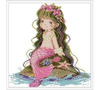 ABEUTY Cross Stitch Kits Mermaids for Adults Pre Printed or NOT, DIY 14 Count Embroidery Sewing Starter Kit Stamped or Unstamped DMC Needlework Easy Beginners