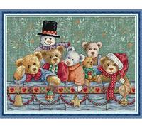 ABEUTY Cross Stitch Kits Panda Snowman for Adults Pre Printed or NOT, DIY 14 Count Embroidery Sewing Starter Kit Stamped or Unstamped DMC Needlework Easy Beginners