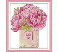 ABEUTY Cross Stitch Kits Peonies Flower for Adults Pre Printed or NOT, DIY 14 Count Embroidery Sewing Starter Kit Stamped or Unstamped DMC Needlework Easy Beginners