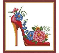 ABEUTY Cross Stitch Kits Red high Heels for Adults Pre Printed or NOT, DIY 14 Count Embroidery Sewing Starter Kit Stamped or Unstamped DMC Needlework Easy Beginners (Unstamped)