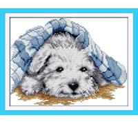 ABEUTY Cross Stitch Kits Small Lovely Dog Animal for Adults & Beginners Pre Printed or NOT, DIY 14 Count Embroidery Sewing Starter Kit Stamped or Unstamped Needlework Home Decor (Stamped)