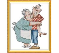 ABEUTY Cross Stitch Kits The Old Married Couple for Adults Pre Printed or NOT, DIY 14 Count Embroidery Sewing Starter Kit Stamped or Unstamped DMC Needlework Easy Beginners (Unstamped)