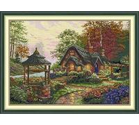 ABEUTY Cross Stitch Kits Wishing Lodge for Adults Pre Printed or NOT, DIY 14 Count Embroidery Sewing Starter Kit Stamped or Unstamped DMC Needlework Easy Beginners (Stamped)