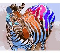ABEUTY DIY Fabric Decorating Kits, Paint by Numbers Colorful Zebra Animal 16x20 inches Number Painting Wall Art (Zebra, Wooden Framed)