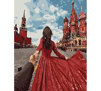 ABEUTY DIY Fabric Decorating Kits, Paint by Numbers Girl Couple Church Happiness Romantic 16x20 inches Number Painting Wall Art (Figure, Wooden Framed)