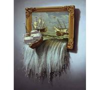 ABEUTY DIY Fabric Decorating Kits, Paint by Numbers Ship & Sea in The Frame 16x20 inches Number Painting Wall Art