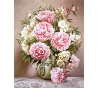 ABEUTY DIY Paint by Numbers for Adults Beginner - Peony White Pink Beautiful Flower 16x20 inches Number Painting (Wooden Framed)