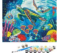ABEUTY DIY Paint by Numbers for Adults Beginner - Underwater World & Turtle Tropical Fish Coral 16x20 inches Number Painting