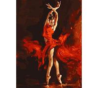 ABEUTY DIY Paint by Numbers for Adults, Dancer Ballet Ballerina Red Fire Girl 16x20 inches Number Painting Art Therapy (No Frame)