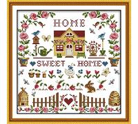 ABEUTY Home Sweet House Cross Stitch Kits for Adults Pre Printed, DIY 14ct Embroidery Sewing Starter Kit Stamped DMC Needlework Easy Beginners (Stamped Home)