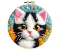ABEUTY Needle Felting Kit Pictures for Beginners Adults, Playful Tuxedo Cat DIY Wool Felt Painting Starter Kit with Embroidery Hoop and Tools for Home Decor (Cat 2)