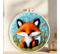 ABEUTY Needle Felting Kits for Beginners Adults, Fox Grassland Sky DIY Wool Felt Painting Starter Kit with Embroidery Hoop and Tools for Home Decor (Fox)