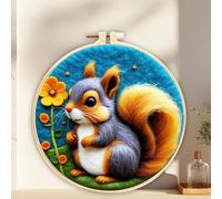 ABEUTY Needle Felting Kits for Beginners Adults, Squirrel Flower DIY Wool Felt Painting Starter Kit with Embroidery Hoop and Tools for Home Decor (Squirrel)