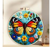 ABEUTY Needle Felting Kits Picture for Beginners Adults, Colorful Butterfly Flowers DIY Wool Felt Painting Starter Kit with Embroidery Hoop and Tools for Home Decor (Butterfly)