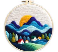 ABEUTY Needle Felting Kits Picture for Beginners Adults, Mountain Village Setting Sun DIY Wool Felt Painting Starter Kit with Embroidery Hoop and Tools for Home Decor (Mountains)