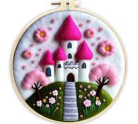 ABEUTY Needle Felting Kits Picture for Beginners Adults, Pink Castle Flowers Tree DIY Wool Felt Painting Starter Kit with Embroidery Hoop and Tools for Home Decor (House)