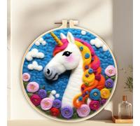 ABEUTY Needle Felting Kits Picture for Beginners Adults, Unicorn Flowers Clouds DIY Wool Felt Painting Starter Kit with Embroidery Hoop and Tools for Home Decor (Unicorn)