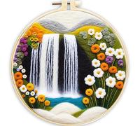 ABEUTY Needle Felting Kits Picture for Beginners Adults, Waterfall Flowers Landscape DIY Wool Felt Painting Starter Kit with Embroidery Hoop and Tools for Home Decor (Fall)