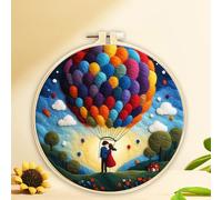 ABEUTY Needle Felting Picture Kits for Beginners Adults, Couple Colorful Balloon DIY Wool Felt Painting Starter Kit with Embroidery Hoop and Tools for Home Decor (Balloon)
