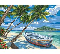 ABEUTY Paint by Numbers Beach Seaside Coconut Boat Tree Plant 40 x 50cm DIY Painting by Numbers Kits (Beach, No Frame)