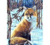 ABEUTY Paint by Numbers Kits Fox in The Snow & Animal with Frame, DIY Number Painting Canvas Wall Art 40x50cm (Wooden Framed, Fox)