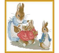 ABEUTY Unstamped Cross Stitch Kits Bunny Rabbit Family for Adults Beginners, DIY 14 Count Unprinted Advanced Embroidery Sewing Starter Kit Needlework Set (Unstamped Bunny)