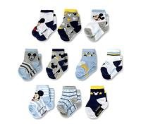 ABG Accessories Baby Girls Boys Minnie Shark, Justice League 10-Pack Infant Sock 0-24 Months, Mickey Mouse-Blue, 12-24 (Pack of 10)