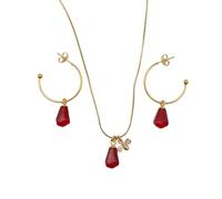 Abgaryan ART Pomegranate Seed Jewelry Set Drop Earrings and Necklace, Scarlet Cascade Necklace, Resin, Stainless Steel, No Gemstone