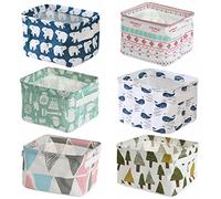 Abgream Foldable Storage Basket - Set of 6 Small Collapsible Canvas Containers Organizers with Handle for Home Decor or Storing Toys, Keys, Sundries, Little Crafts. (Style B)