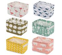 Abgream Foldable Storage Basket - Set of 6 Small Cotton Linen Containers Organizers with Handle for Home Decor or Storing Toys, Keys, Sundries, Little Crafts. (Style A)