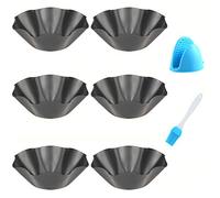 Abgream Tortilla Pan Set - 6 Pack Carbon Steel Non-Stick Taco Salad Bowl Tortilla Shell Maker Black Baking Pans with a Silicone Potholder and a Basting Brush (Large)