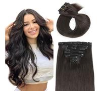 ABH AMAZINGBEAUTY HAIR Clip in Human Hair Extensions - Real Remy Straight Hair, Off Black #1B, 8Pcs, 16 Inch, 120 Grams