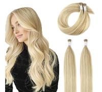 ABH AmazingBeauty Hair I Tip Extensions Color Dirty Blonde Highlights with Bleach Blonde Real Hair Extensions Itip Hair Extensions 18 Inch Human Hair 50strands 50 Grams Pre Bonded Hair Extensions