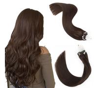 ABH AMAZINGBEAUTY HAIR Micro Loop Human Hair Extensions, Straight, 22 Inch, Chocolate Brown, 50g, 50 Strands, Microbead Installation