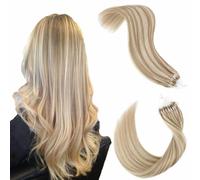 ABH AMAZINGBEAUTY HAIR Micro Ring Hair Extensions 24 Inch Remy Human Hair Soft Hair Extensions Micro Bead Extensions Ash Brown Mixed With Platinum Blonde Micro Link Hair Extensions 50strands 50g