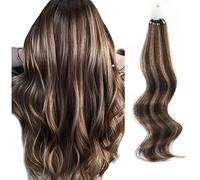ABH AmazingBeauty Hair Micro Ring Hair Extensions Micro Loop Human Hair Extensions 50g 50strands Micro Links Ring Hair Extensions Chocolate Brown with Caramel Blonde Highlights Straight 18 Inch