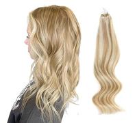 ABH AmazingBeauty Hair Micro Ring Hair Extensions Real Human Hair Extensions Microbead Extensions Human Hair 50g 50strands Soft HairGolden Blonde Mix Light Blonde 22 Inch Ash Blonde