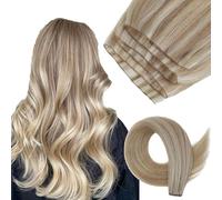ABH AMAZINGBEAUTY HAIR Real Hair Genius Weft Extensions, Real Hair, Sew-in Weft Hair Wefts, Real Hair Wefts for Sewing, Virgin Hair, 50 g, #P8/60 Ash Brown Highlight Platinum Blonde, 40 cm