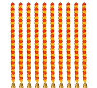 Abhaas® 10 Pcs Indian Handmade Artificial Marigold Flowers for Decoration Long Flower Garlands for Door Decoration Toran Genda Phool for Wedding/Festivals|5 Feet| Mix Color with Bells|10 Strings