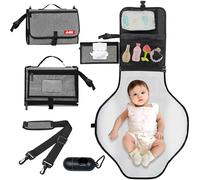 ABI Portable Diaper Changing Pad, Large Foldable Baby Travel Changing Kit with Wipes Pockets, Shoulder Strap & Waste bag Dispenser, Waterproof Changing Mat, Newborn Essentials (with Wipes Pocket)