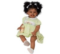 Abibiocy Black Baby Dolls, Sweet Smiling Realistic Baby Dolls Girl, 24-Inch Doll with Curly Rooted Hair, Dark Brown SkinBlack