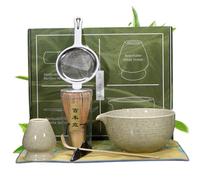 Abibiocy Matcha Whisk Set 7Pcs/Set Ceramic Matcha Tea Perfect Kit Tea Making Tools Includes Whisk, Spoon, Holder, Bowl, Sifter, Cloth, Spoon Holder