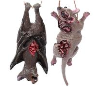 Abibiocy Realistic Rat and Bats for Scary Halloween Decorations 2PCS/Set Hanging Spooky Halloween Bats Horror Fake Rat Prank Prop with Bloody Scar for Haunted House SuppliesBats