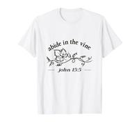 Abide in The Vine Leaf Elegant Botanical Scripture Graphic Value Graphic T-Shirt, Men, White, L
